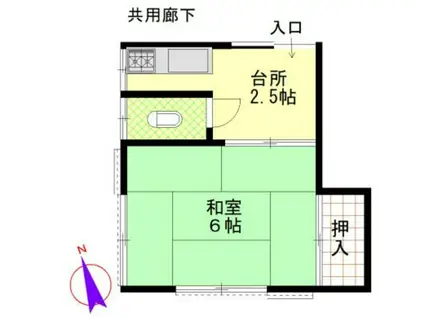 菊池荘(1K/2階)の間取り写真