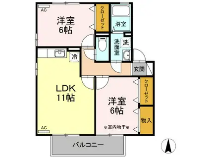ステーションハウスリブABC(2LDK/2階)の間取り写真