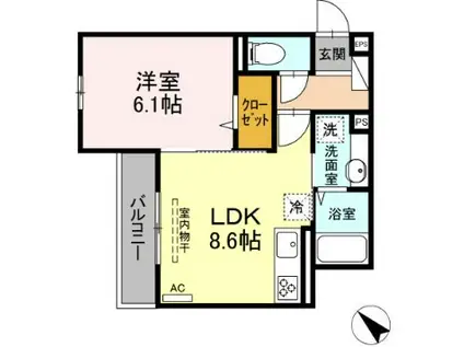 ガーデニア(1LDK/2階)の間取り写真