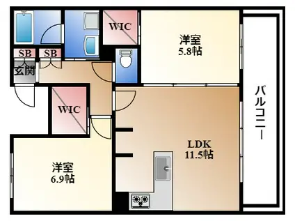 シュライン樹館(2LDK/4階)の間取り写真