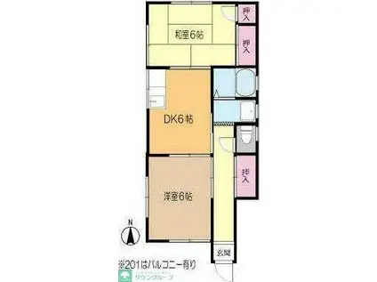 ヤマヤハイツ(2DK/2階)の間取り写真