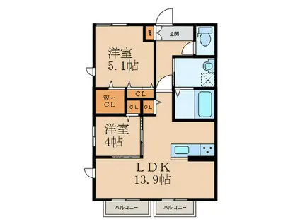 アーク新門司B棟(2LDK/2階)の間取り写真