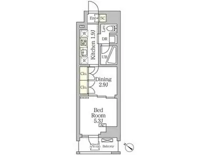 アジールコート松濤(1DK/6階)の間取り写真