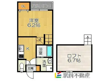 シャレオ湯町I(1K/2階)の間取り写真