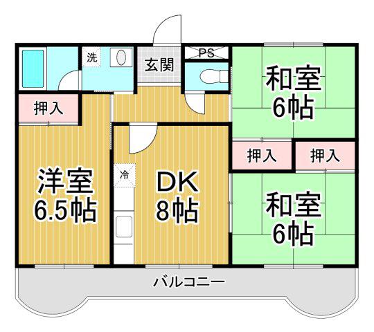 第二稲野マンション(3LDK/2階)の間取り写真