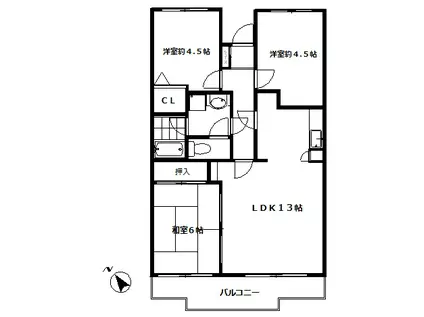 オークビレッジ1号棟(3LDK/1階)の間取り写真