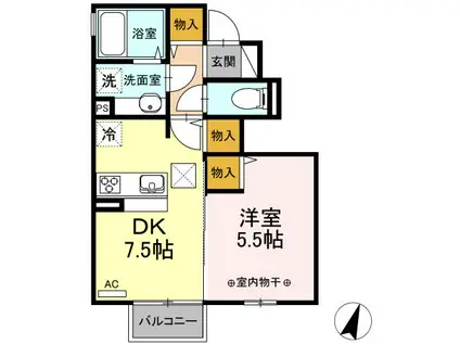 プランドールななせ(1DK/1階)の間取り写真