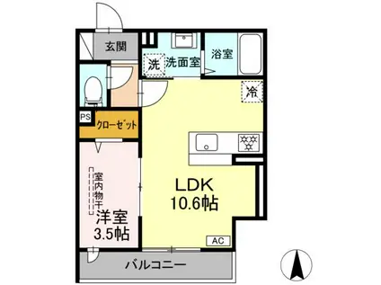 ディー パイナ 新吉田東(1LDK/3階)の間取り写真