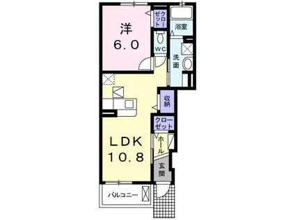 ライナスB(1LDK/1階)の間取り写真