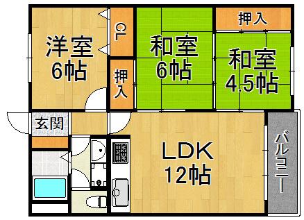 リョウジュ名次(3LDK/1階)の間取り写真