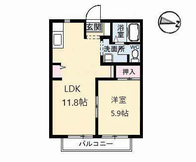 カーサ 五番館(1LDK/2階)の間取り写真