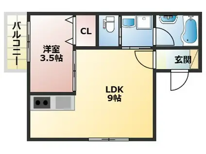 シャルム魚住(1LDK/2階)の間取り写真