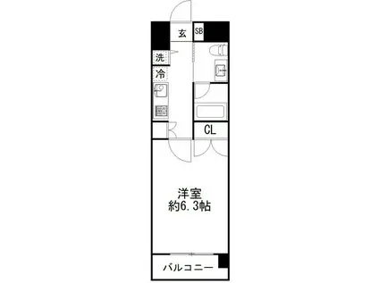 カルディア西馬込(1K/2階)の間取り写真