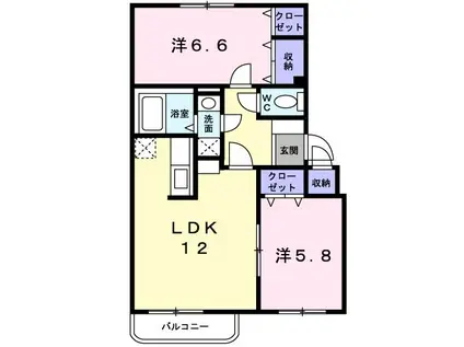 クラール山の手壱番館(2LDK/2階)の間取り写真