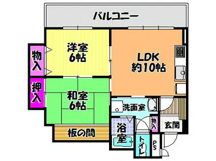 LIANGE富田林(2LDK/6階)の間取り写真