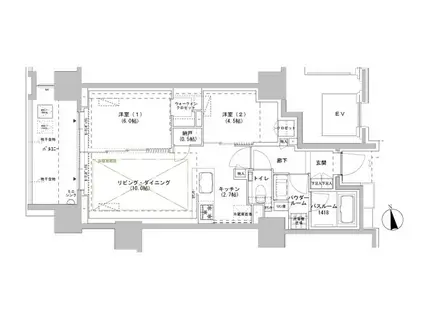 パークスフィア牛込神楽坂(2LDK/11階)の間取り写真