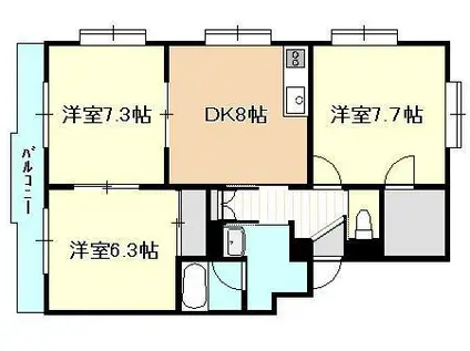 イーストフィールド(3DK/1階)の間取り写真