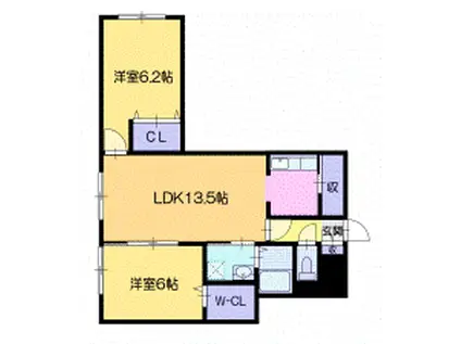 ラ・シュエット上江別西町(2LDK/2階)の間取り写真