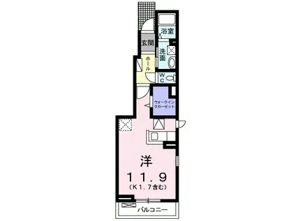 アヴァンツァート ヴィアーレI(ワンルーム/1階)の間取り写真