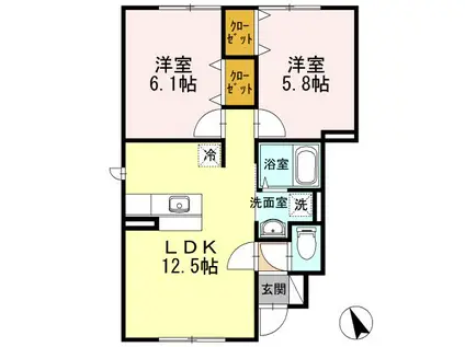 グリーンヒルズ B(2LDK/1階)の間取り写真