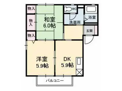 パークハイツ B棟(2K/1階)の間取り写真