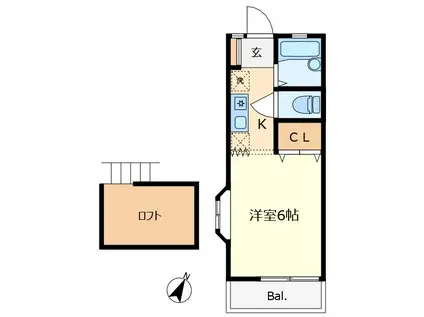 エバーグリーン(1K/2階)の間取り写真