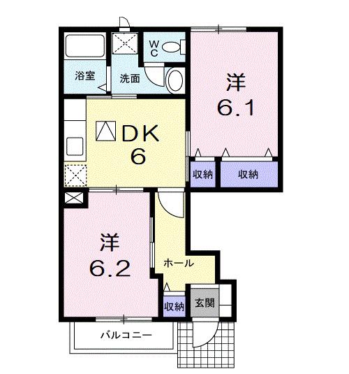 カルフール(2DK/1階)の間取り写真