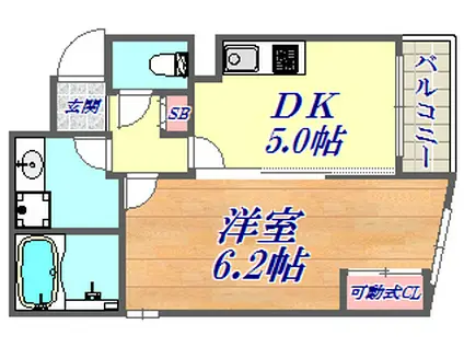 セルフィーユ三宮(1DK/2階)の間取り写真