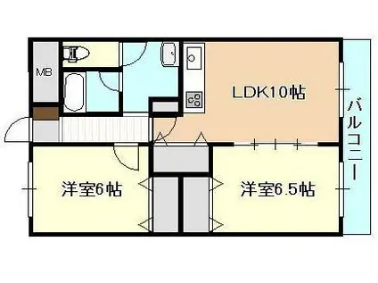 グランディオス白鳥(2LDK/2階)の間取り写真