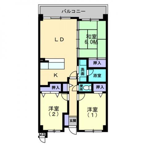 第2世利ビル(3LDK/6階)の間取り写真