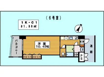 ロイヤルリバービュー143(1K/9階)の間取り写真