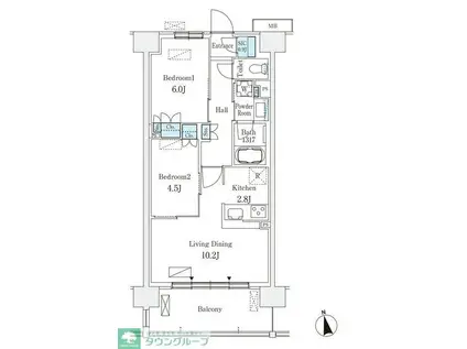 スカイグランデ津田沼(2LDK/10階)の間取り写真