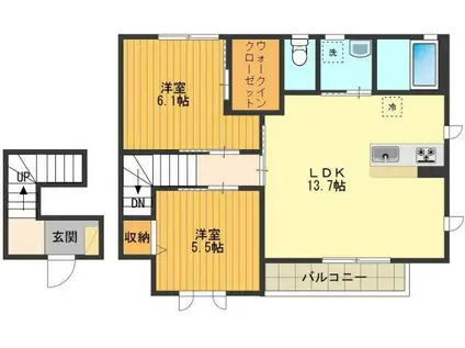 プレミールB棟(2LDK/2階)の間取り写真