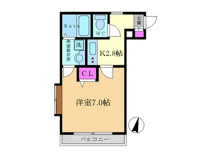 ゼファーII(1K/2階)の間取り写真