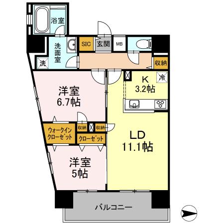 D-ROOM早稲田(2LDK/11階)の間取り写真