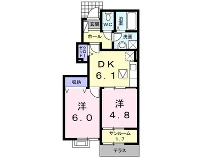 カーサセラフィーノ(2DK/1階)の間取り写真