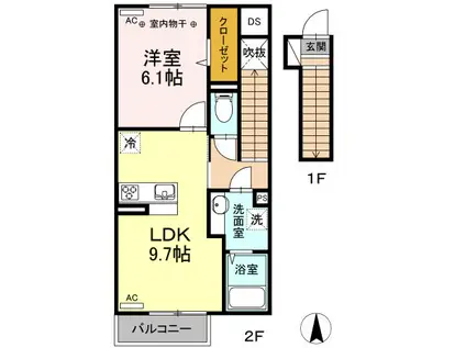 グランプラース G棟(1LDK/2階)の間取り写真