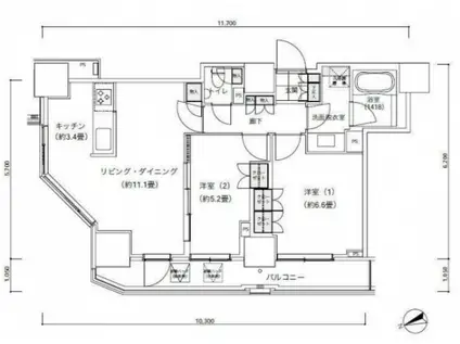 パークキューブ愛宕山タワー(2LDK/20階)の間取り写真