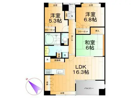 メビウスブレイン西千葉(3LDK/4階)の間取り写真