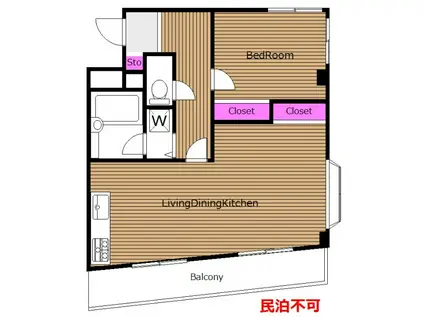 礼敷ゼロゼロ FORT M4 BIL(1LDK/1階)の間取り写真