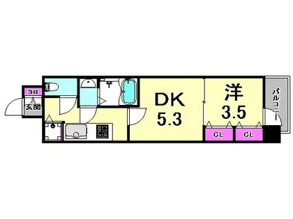 LAV神戸三宮(2K/3階)の間取り写真