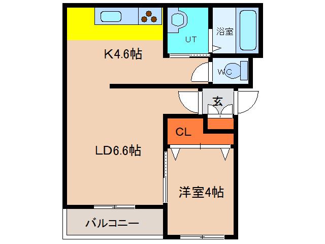 北海道函館市 4階建 築27年(1LDK/2階)の間取り写真