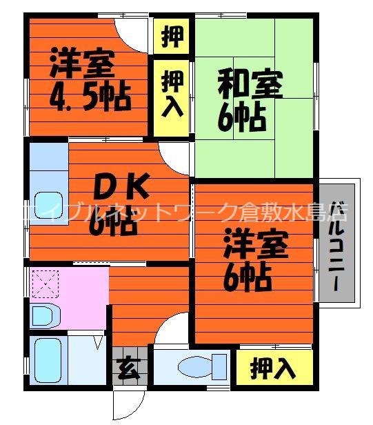 コーポ岡野A棟(3DK/2階)の間取り写真