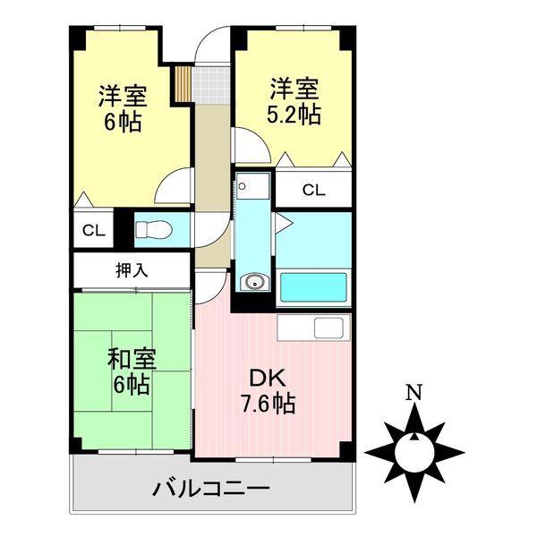 リバーサイドヴィレッジ・I(3DK/3階)の間取り写真