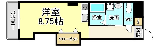 三萩野ビル(ワンルーム/6階)の間取り写真