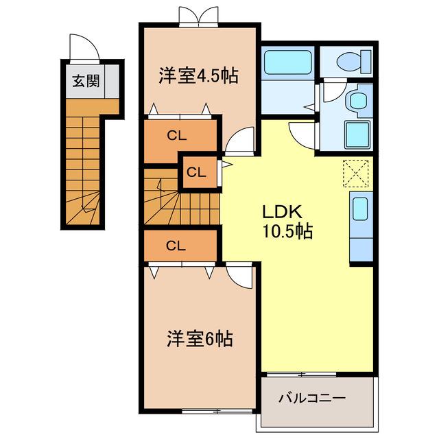 パークネスI(2LDK/2階)の間取り写真
