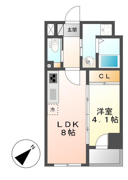 PURA VIDA 幅下(1LDK/4階)の間取り写真