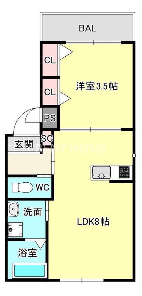モアナ長瀬町(1LDK/1階)の間取り写真