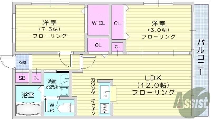 アーベインヒルズ(2LDK/2階)の間取り写真