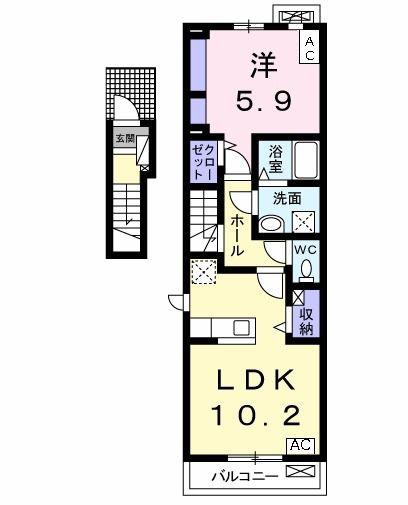 茜ハイツ(1LDK/2階)の間取り写真